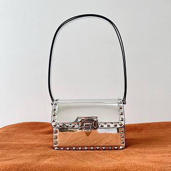 Valentino Small Rockstud23 Smooth Shoulder Bag Silver 18.5x12x8cm