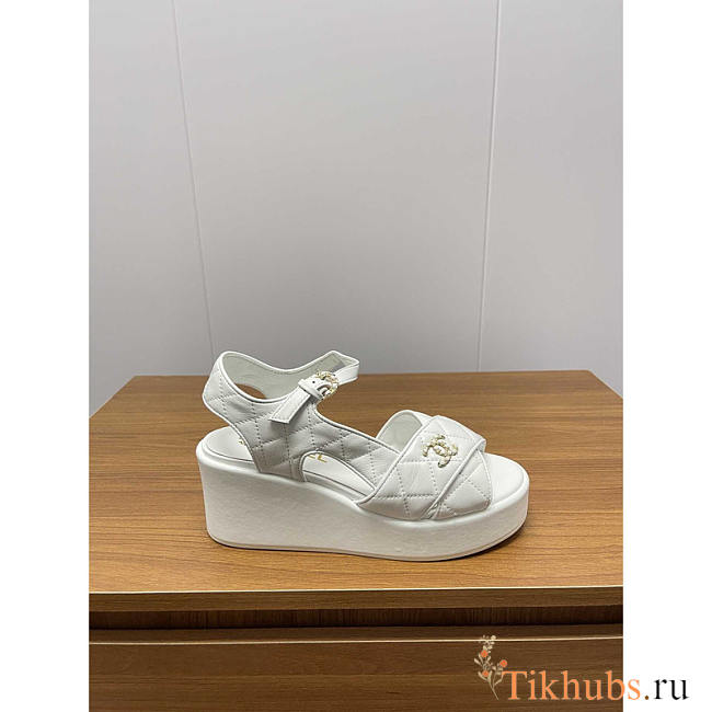 Chanel Open Toe Platform Casual Style Leather Party Style White - 1