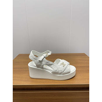 Chanel Open Toe Platform Casual Style Leather Party Style White