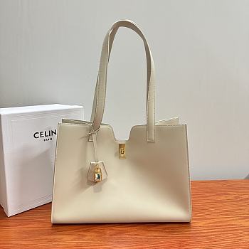 Celine Cabas 16 Smooth Calfskin Limestone White 37x26x14cm