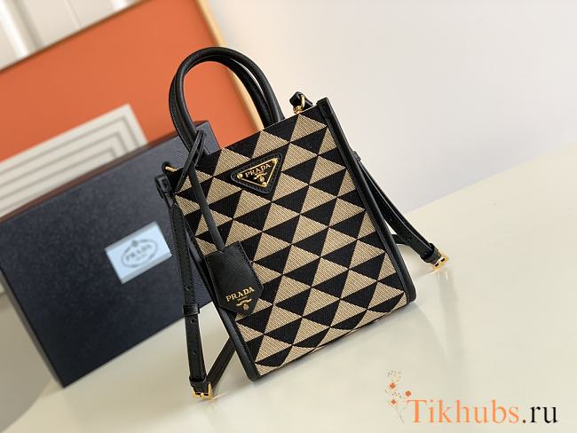 Prada Symbole Jacquard Fabric Bag Black/Beige 1BA355 Size 19 × 6 × 17 cm - 1