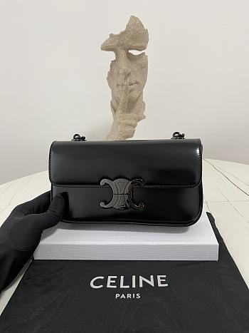 Celine Chain Shoulder Bag Triomphe Black Shiny 20.5x10.5x4cm
