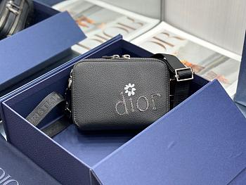 Dior By ERL Pouch With Strap Black Grained Calfskin 17x12.5x5cm