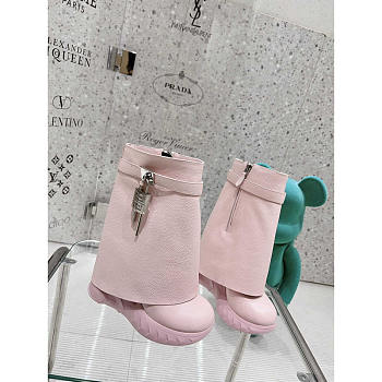 Givenchy Shark Lock Biker Ankle Boots In Grained Leather Pink