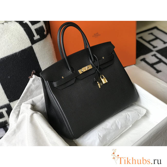 Hermes Birkin 35 Leather Bag Black Gold 35cm - 1