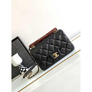 Chanel Small Handle Flap Bag Lambskin Wood Gold Black 21x13.5x6cm - 1