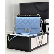 Chanel Small Handle Flap Bag Lambskin Wood Gold Blue 21x13.5x6cm - 1