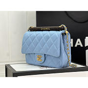 Chanel Small Handle Flap Bag Lambskin Wood Gold Blue 21x13.5x6cm - 3