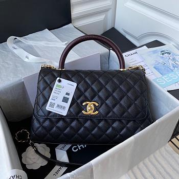 Chanel Medium Coco Wine Handle Black Caviar Gold 29cm