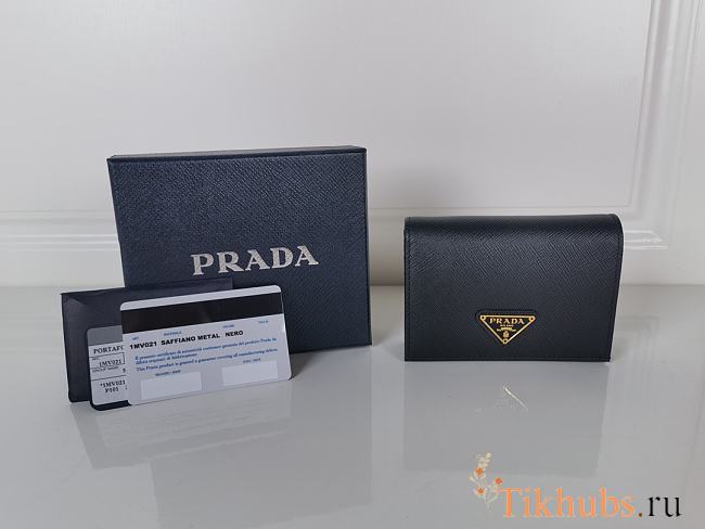 Prada Compact Wallet Saffiano Leather Black Gold 11.2x8.5cm - 1