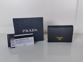 Prada Compact Wallet Saffiano Leather Black Gold 11.2x8.5cm