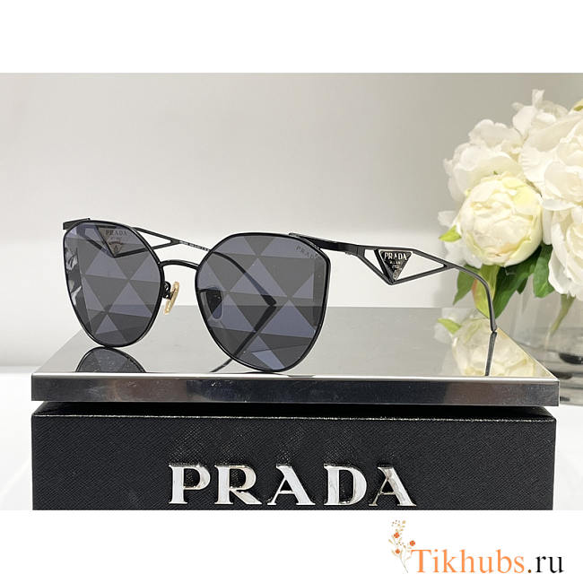 Prada Grey Pattern Silver Irregular Ladies Sunglasses - 1