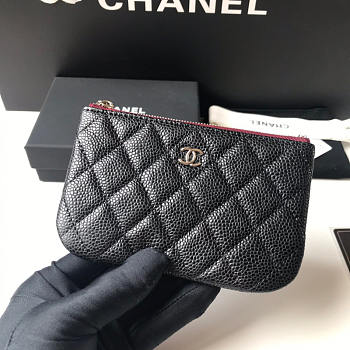 Chanel Caviar Quilted Small Cosmetic Case Black 15x8.5cm