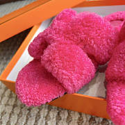Hermes Classic H word Faux Fur Slippers Hot Pink - 3
