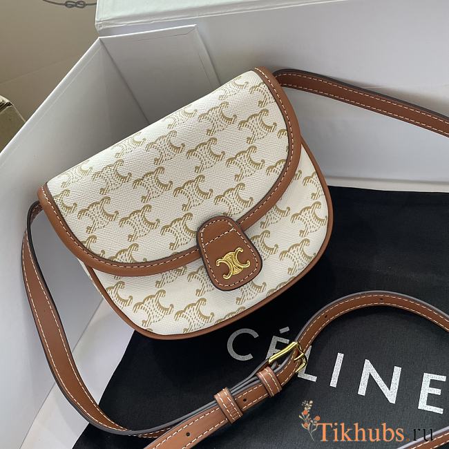 Celine Mini Besace Triomphe Canvas Calfskin White 15x11x4cm - 1