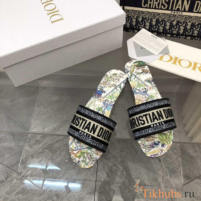 Dior Dway Slide White Multicolor Embroidered - 1