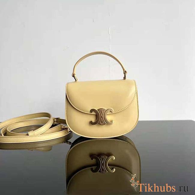 Celine Mini Besace Triomphe in Shiny Calfskin Yellow 15.5x11.5x5cm - 1