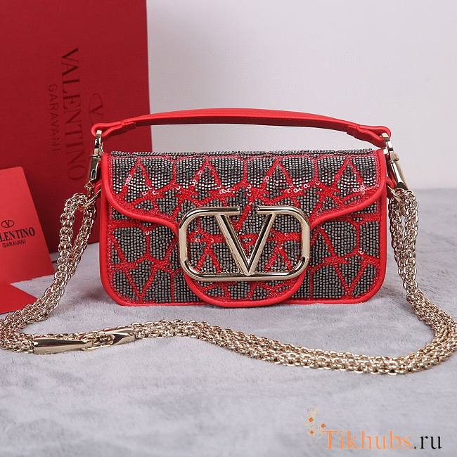 Valentino Small Loco Shoulder Bag Red Silver 20x11x5cm - 1