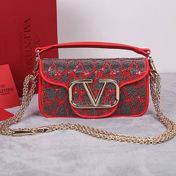 Valentino Small Loco Shoulder Bag Red Silver 20x11x5cm