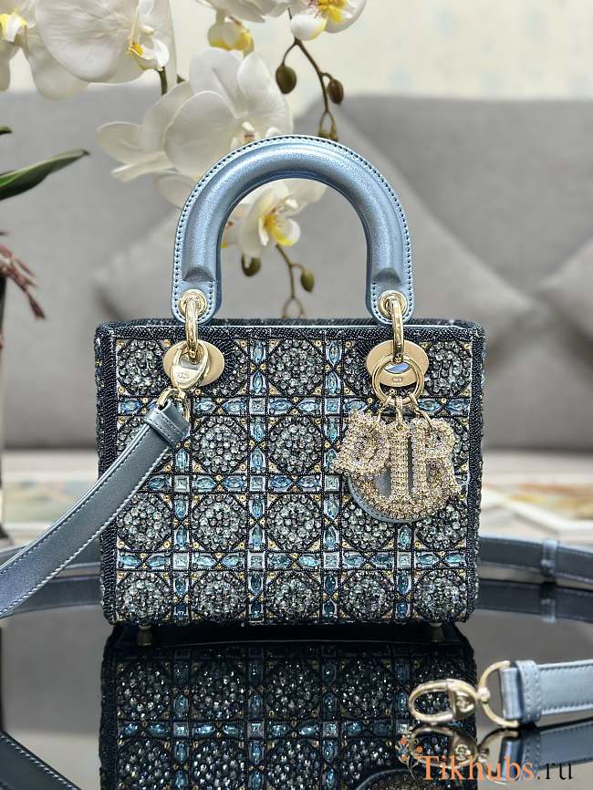 Dior Mini Lady Bag Gray Smooth Calfskin Satin Blue 20 x 17 x 8 cm - 1