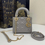 Dior Mini Lady Grey Gold Cannage Leather 17cm - 1