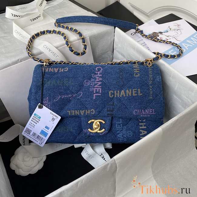 Chanel Large Flap Bag Printed Denim Blue 28x16x6cm - 1