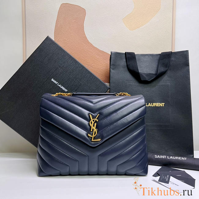 YSL Loulou Medium Leather Shoulder Bag Navy 30x22x10cm - 1