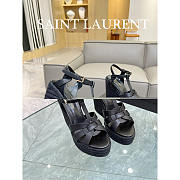 YSL T-Strap Wedge Espadrilles Heels Black - 4