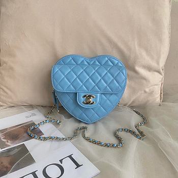 Chanel Heart Chain Bag Blue 16.5×6.5×18cm