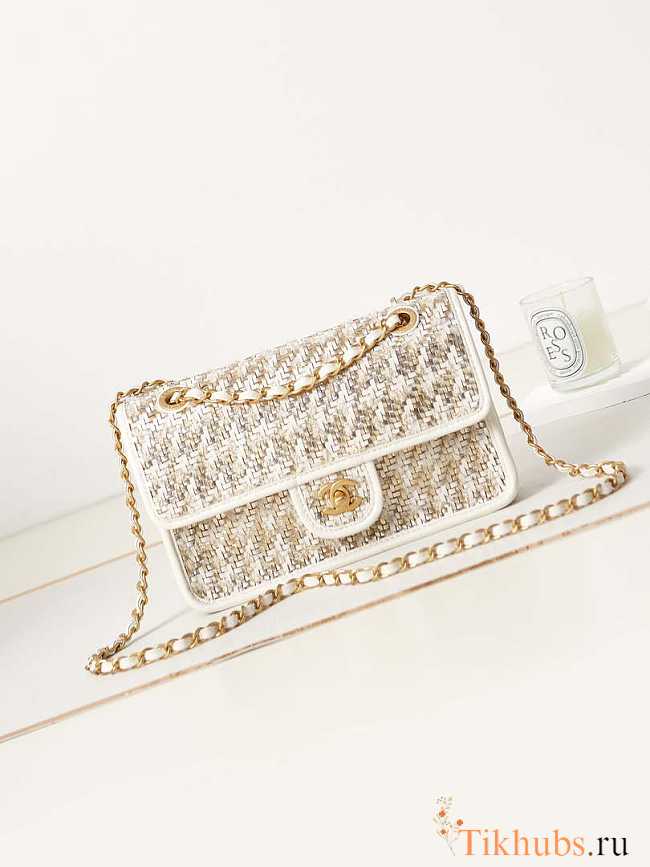 Chanel Flap Bag Woven Lambskin White 25cm - 1