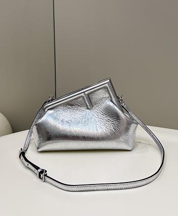 Fendi First Small Silver Leather Bag 26x18x9.5cm