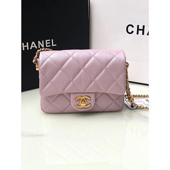 Chanel Classic Flap Mini Square Shoulder Bag Pink 19x13x6cm