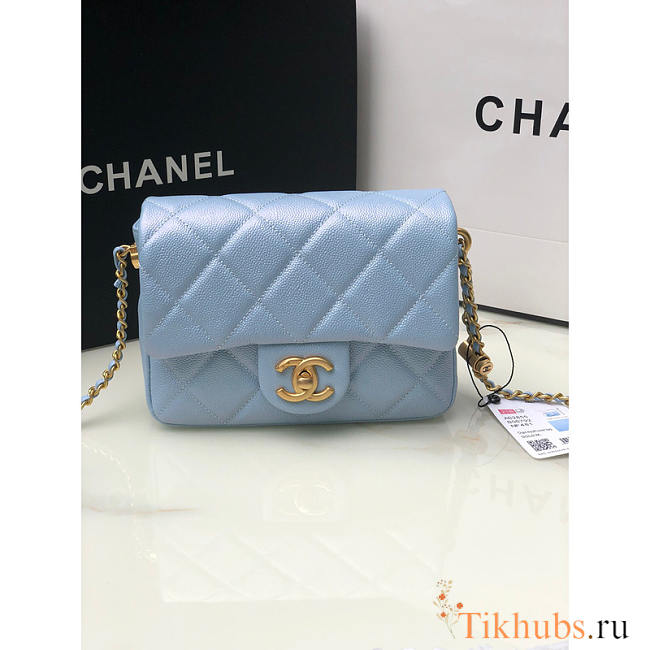 Chanel Classic Flap Mini Square Shoulder Bag Blue 19x13x6cm - 1