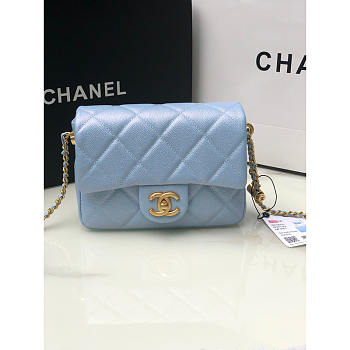 Chanel Classic Flap Mini Square Shoulder Bag Blue 19x13x6cm