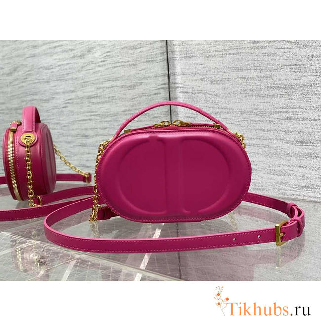 Dior CD Signature Oval Camera Bag Latte Calfskin Pink 18x11x6.5cm - 1