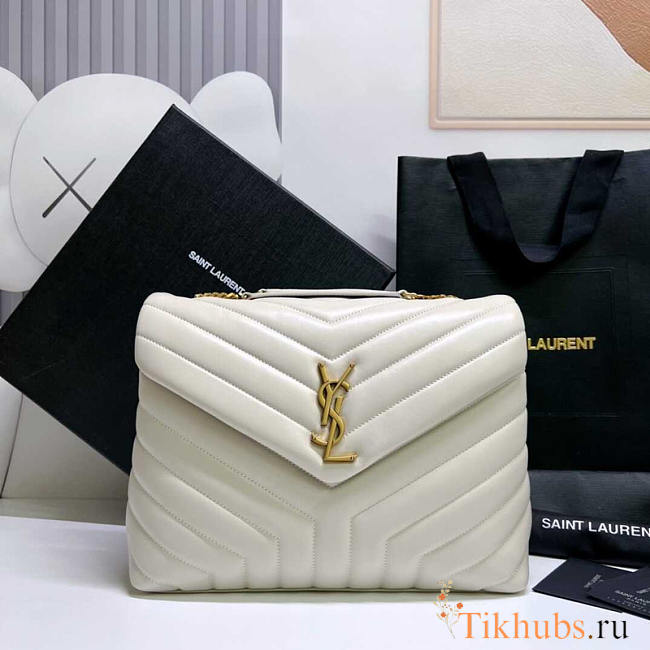 YSL Loulou Medium Bag Leather White Gold 30x22x10cm - 1