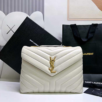 YSL Loulou Medium Bag Leather White Gold 30x22x10cm