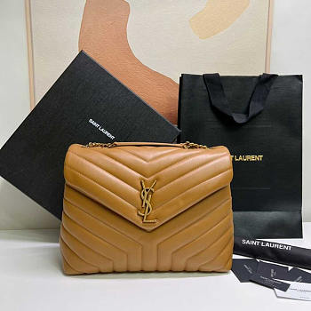 YSL Loulou Medium Bag Leather Brown Gold 30x22x10cm