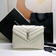 YSL Loulou Medium Bag Leather White Silver 30x22x10cm - 1