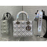 Dior Small Lady Silver Lambskin Iridescent and Metallic 20cm - 1