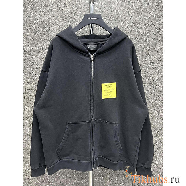 Balenciaga Graphic Print Zip-up Hoodie Black - 1