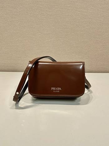 Prada Brushed Leather Mini Bag Shoulder Strap Brown 18x12.5x2.5cm