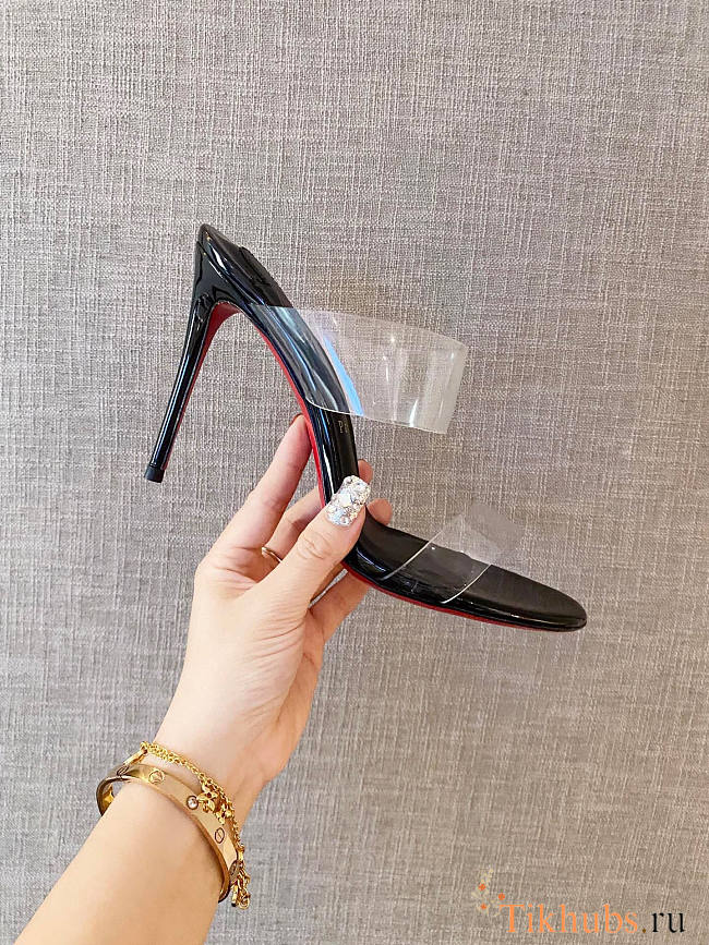 Christian Louboutin Just Nothing Illusion Red Sole Sandals Black Heel 10cm - 1