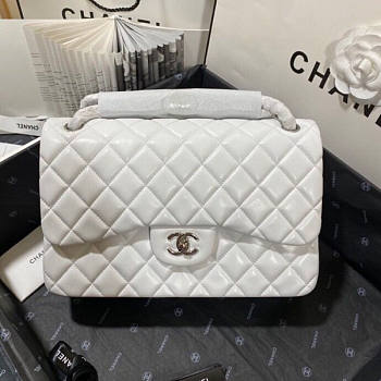 Chanel Flap Bag Jumbo Lambskin White Silver Hardware 30cm