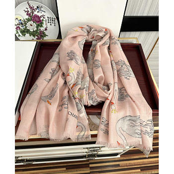 Chanel Swan Print Silk Scarf Pink 100x200cm