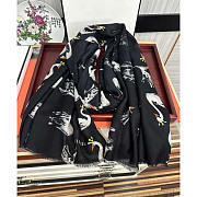 Chanel Swan Print Silk Scarf Black 100x200cm - 1