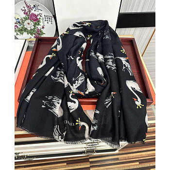 Chanel Swan Print Silk Scarf Black 100x200cm