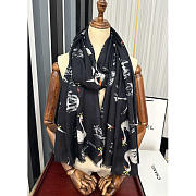 Chanel Swan Print Silk Scarf Black 100x200cm - 4