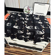 Chanel Swan Print Silk Scarf Black 100x200cm - 3