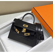 Hermes Black Shiny Alligator Mini Kelly 20 Gold Hardware 19cm - 3